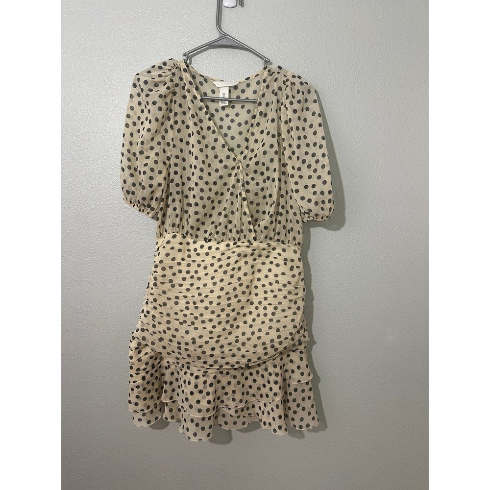 H&M Draped Dress Polka Dot Wrapover V-Neck Size Medium